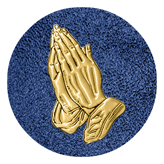 DAROUND 516 GD SH BL Gold Praying Hands Shimmer Blue Background
